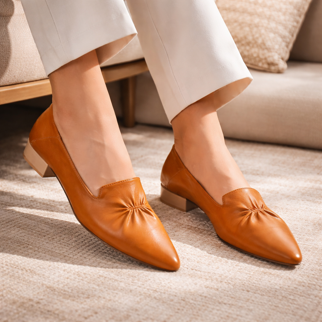 Lisbon Premium Leather Pointed Mid Heel Ballerinas