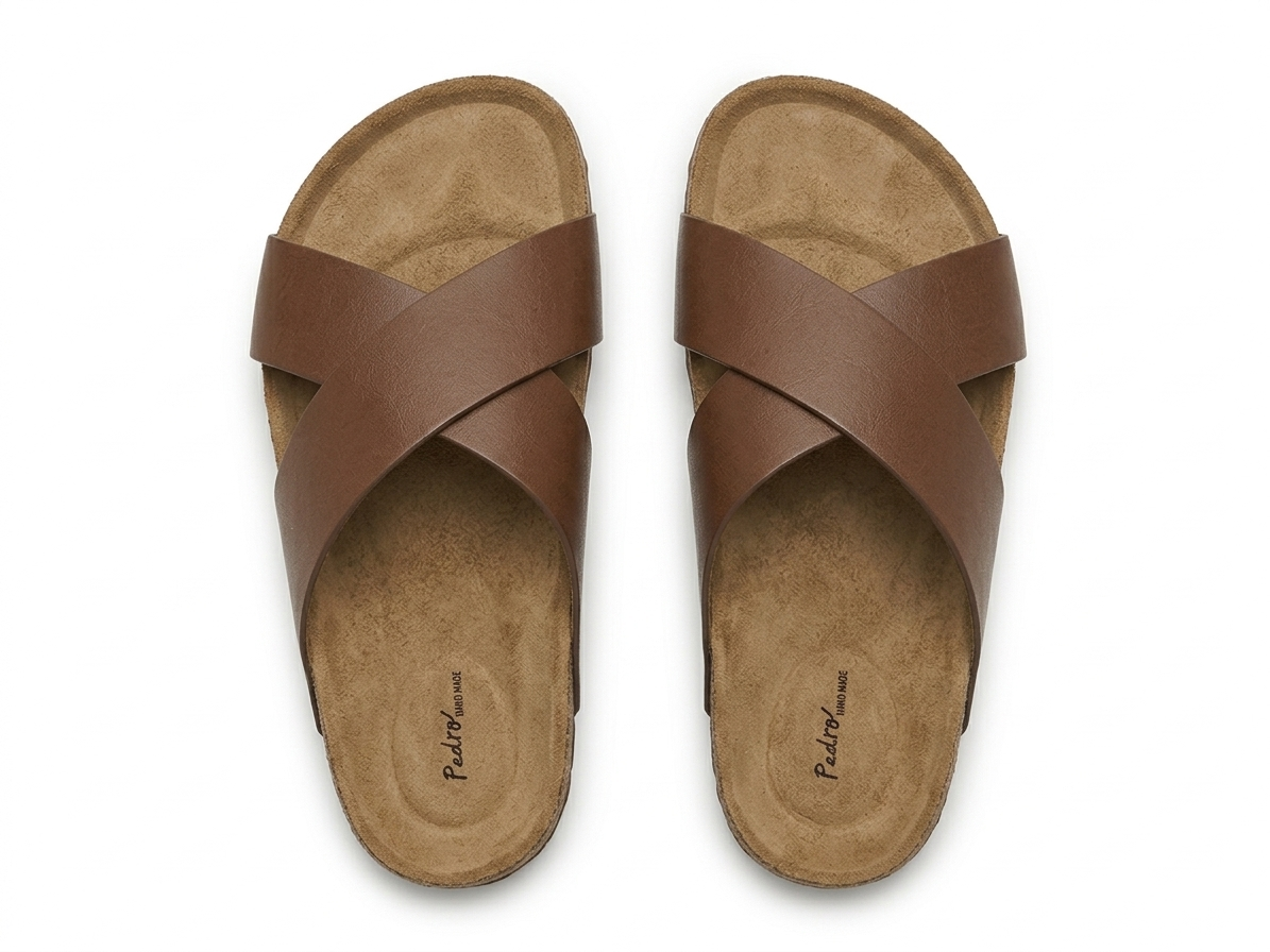 Edward Brown Leather Cork Slippers - Cross Strap Detail