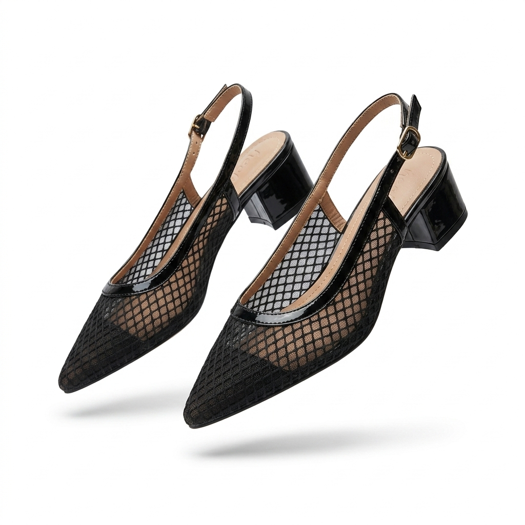 Medusa Mesh Sling Back Mid Block Heel Ballerinas - The Heels India