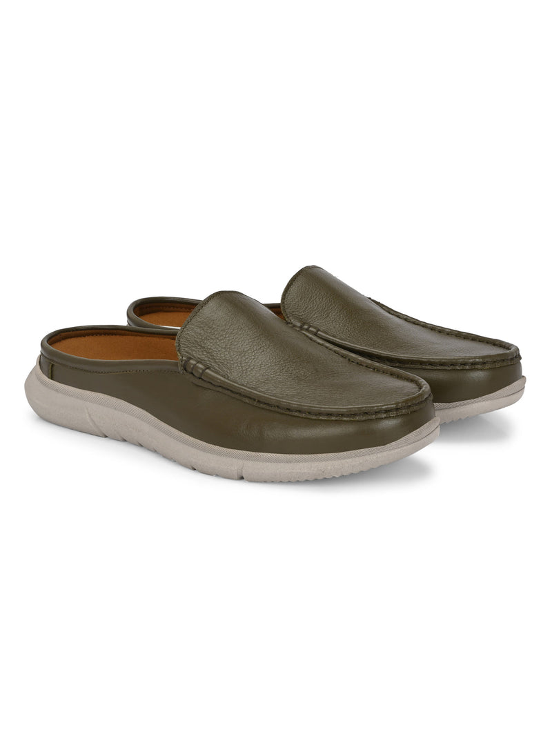 Zero Gravity Olive Leather Slip-On Mules