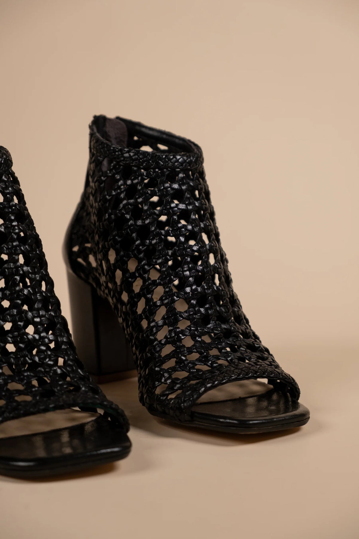 TESSA Premium Leather Mesh Gladiator Peep Toe Block Heels