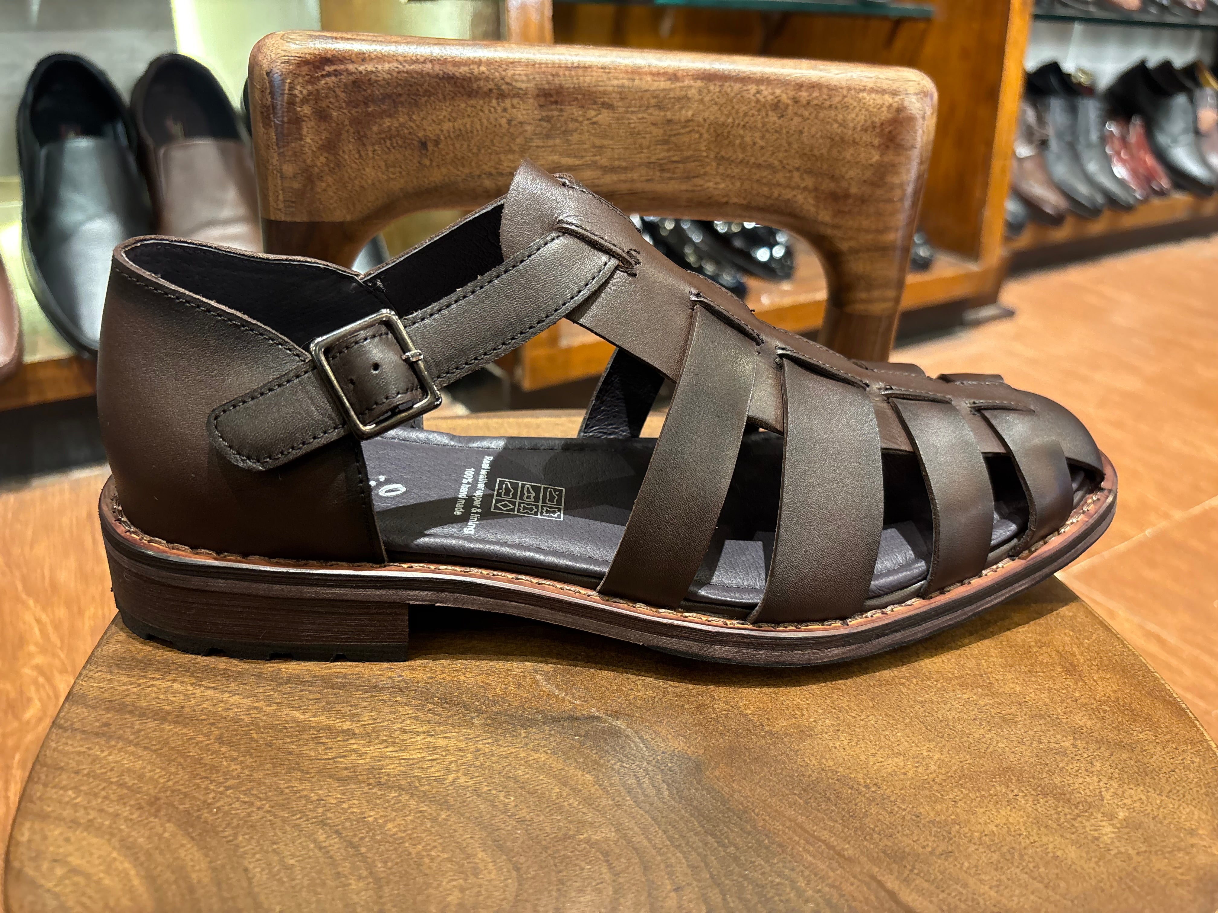 Romano Woven Leather Cage Sandals