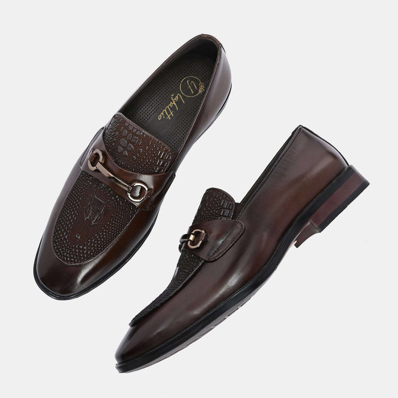 Nathan Brown Textured Formal Leather Loafers