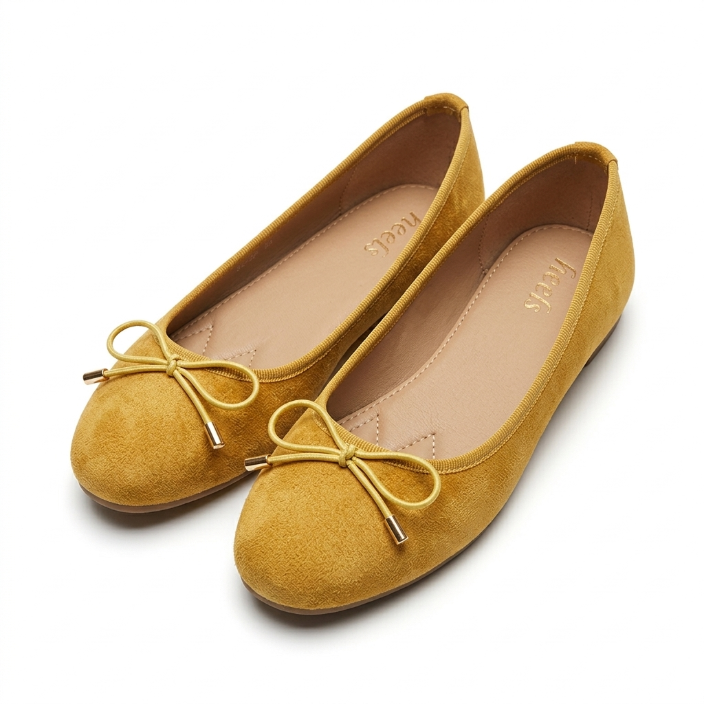 Charlette Cushioned Flat Knot Bow Suede Ballerinas