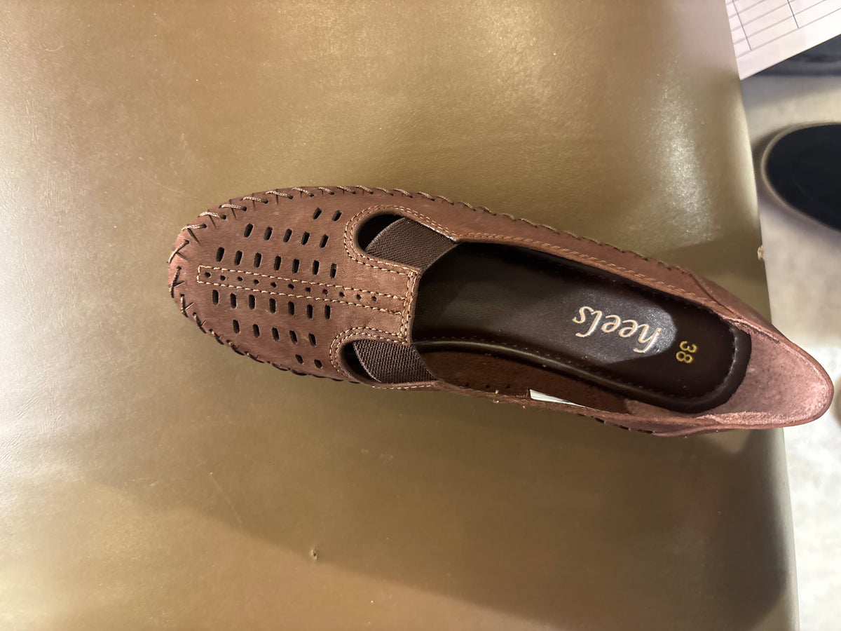 Paulina Nubuk Perforated Leather Ballerinas in Brown - The Heels India