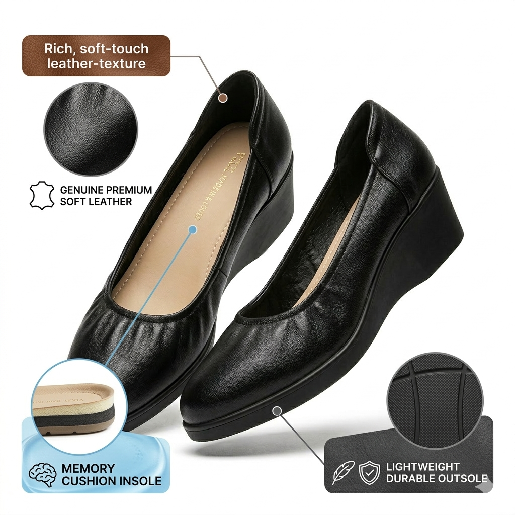 Estelle Premium Leather Wedge Heel Ballerinas