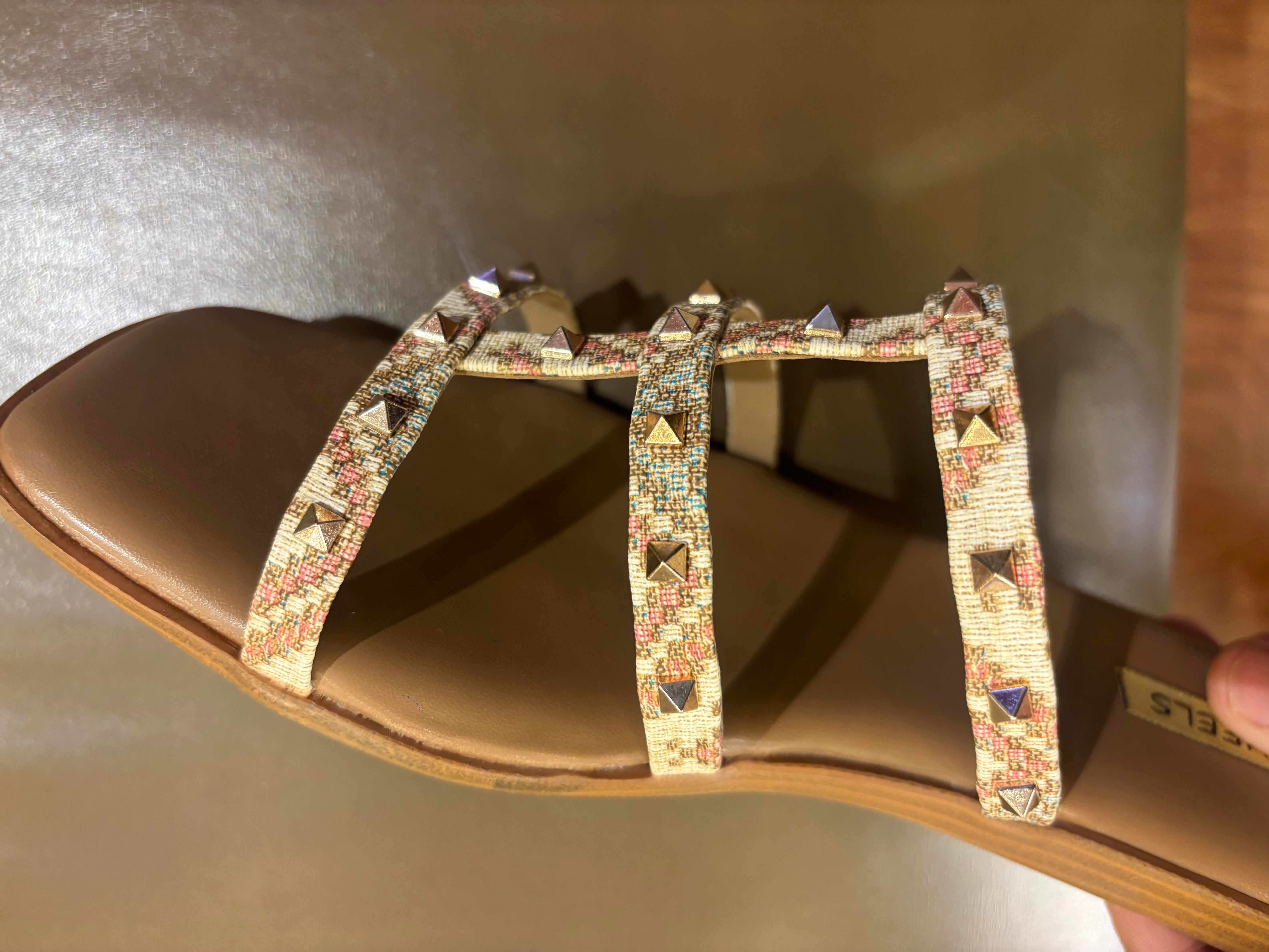 Paloma Studded Peep Toe Gladiator Flat Siders