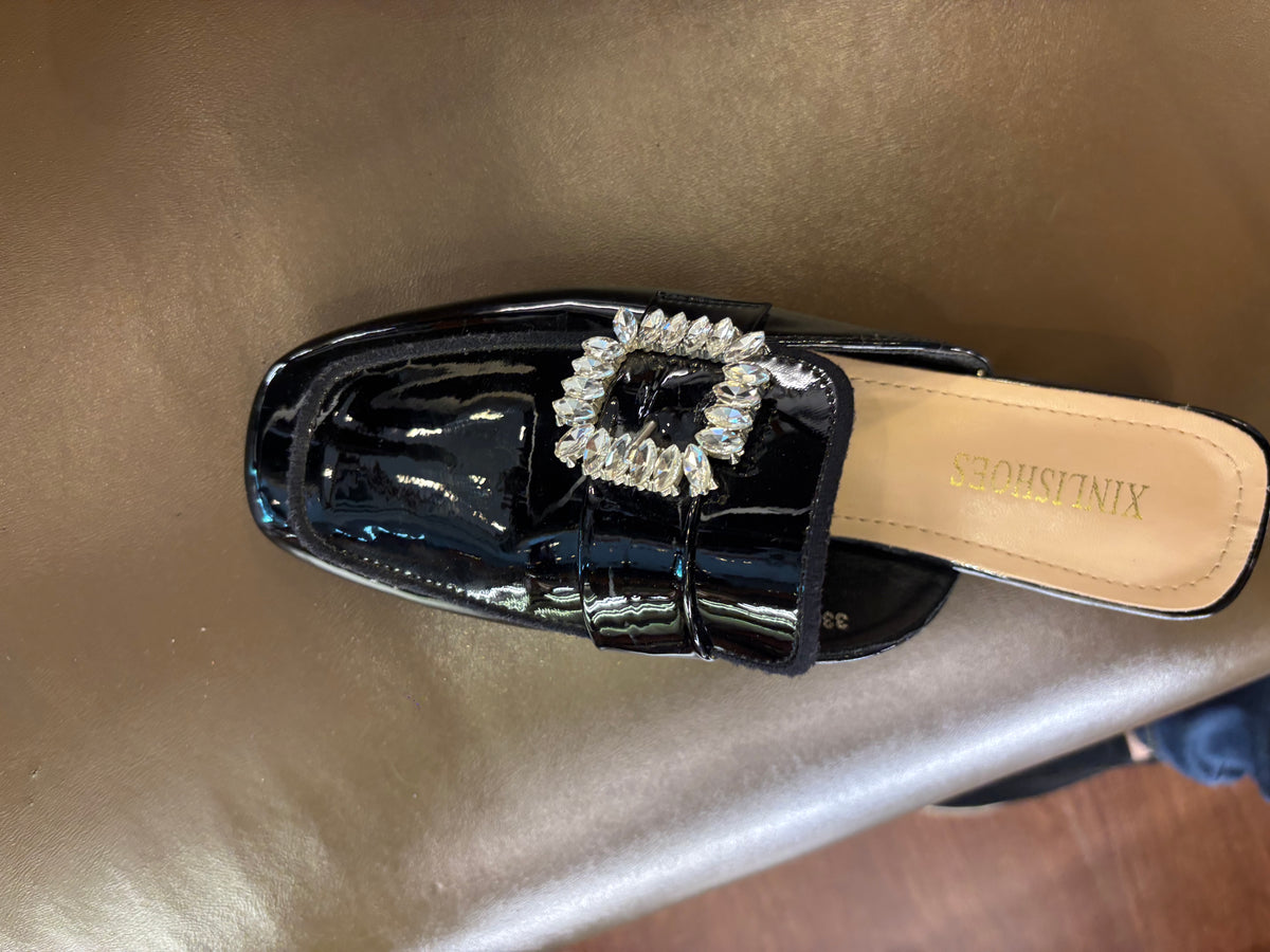 Luna Premium Patent Back Open Block Heel Mules