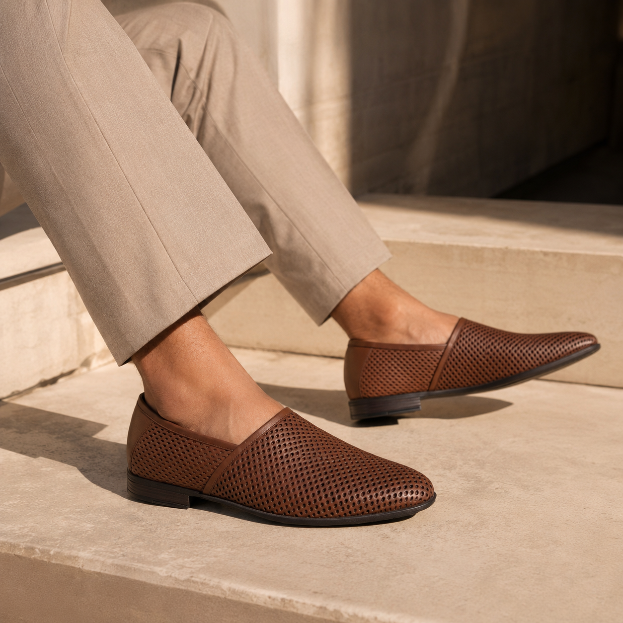 Danza Perforated Leather Slip ons - The Heels India