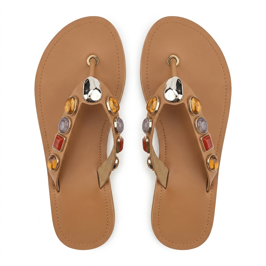 Norelle Cushioned Gemstone V Strap Comfort Summer Slippers