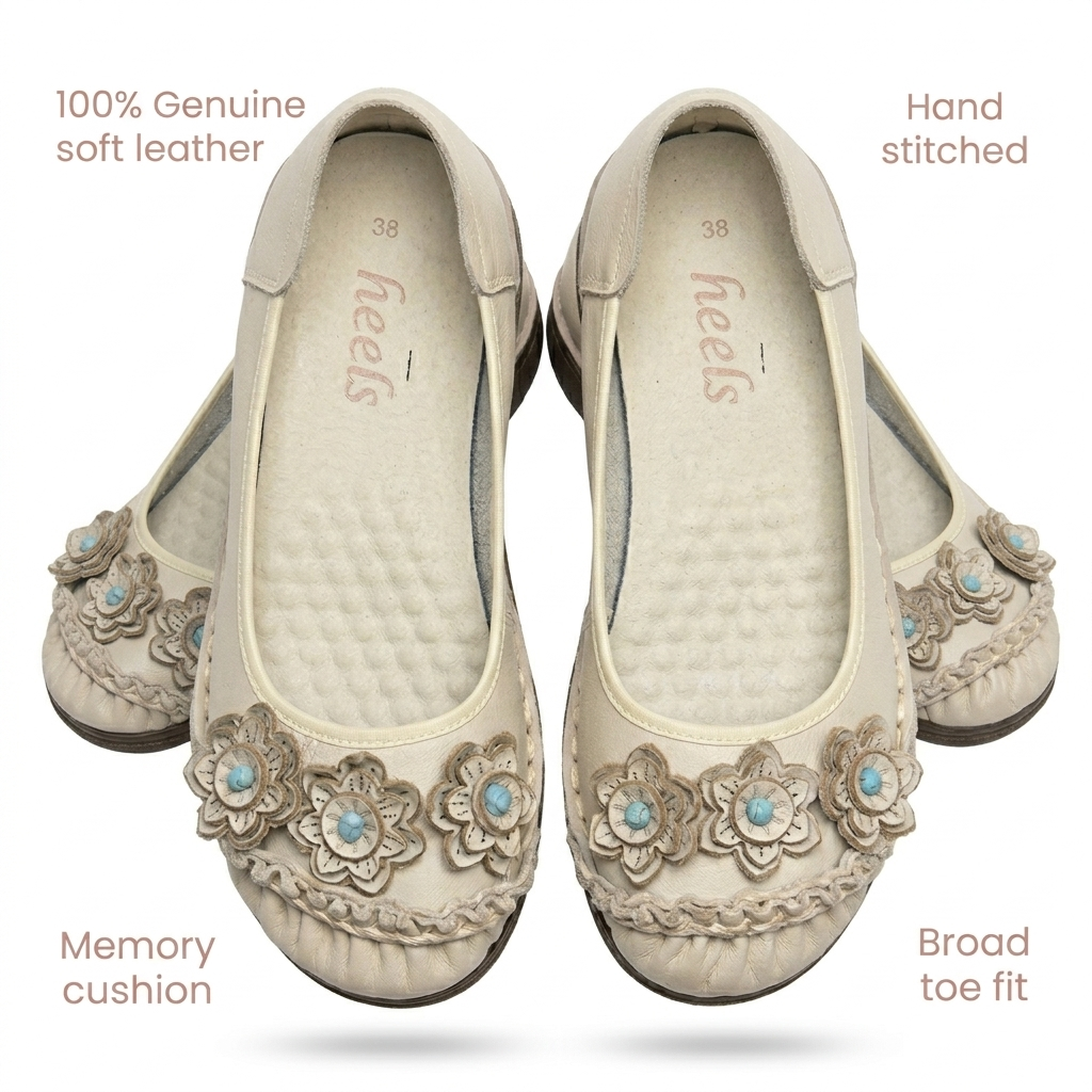 Renessa Premium Leather Comfort Flower Ballerinas