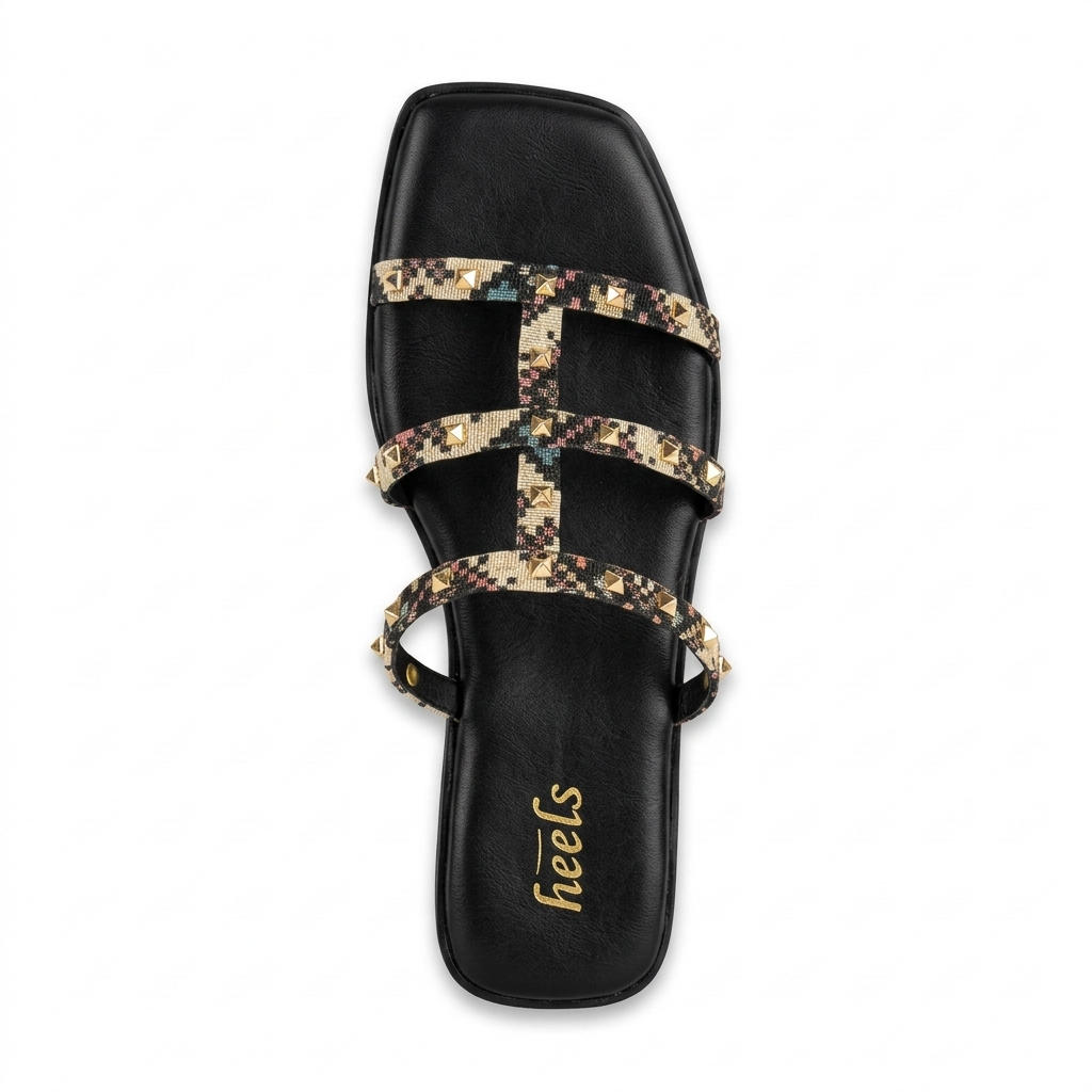 Paloma Studded Peep Toe Gladiator Flat Siders - The Heels India