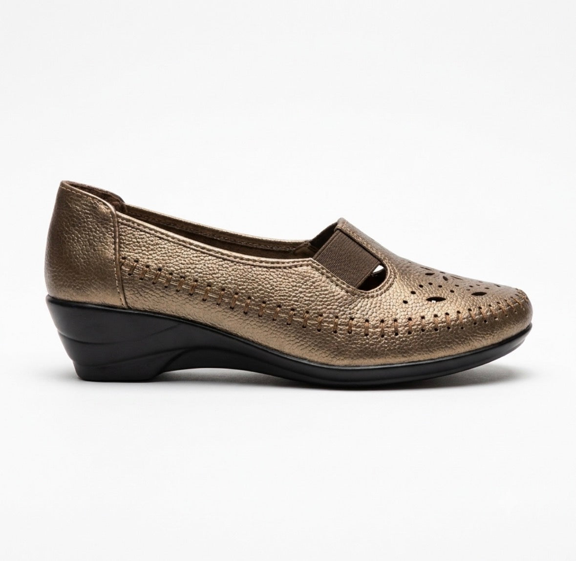 Ines Perforated Leather Wedge Ballerinas