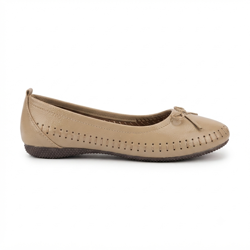 Melissa Leather Stitch Bow Flat Ballerinas in Beige - The Heels India