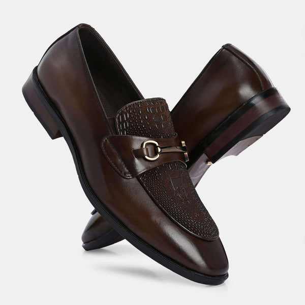Nathan Brown Textured Formal Leather Loafers