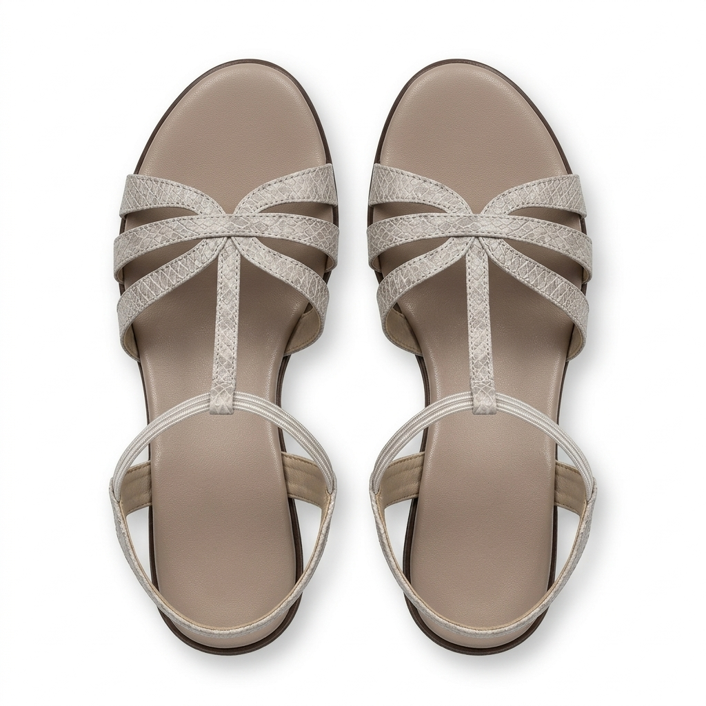 Snake Texture T-Strap Platform Block Heel Sandal – Beige