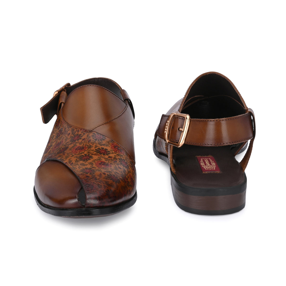Herfa Hand Painted Tan Leather Peshawari Sandals