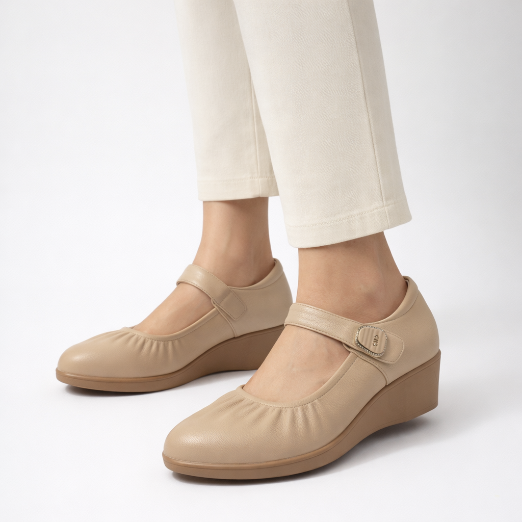 Elisa Premium Leather Wedge Heel Mary Jane Strap Shoe Ballerinas - The Heels India