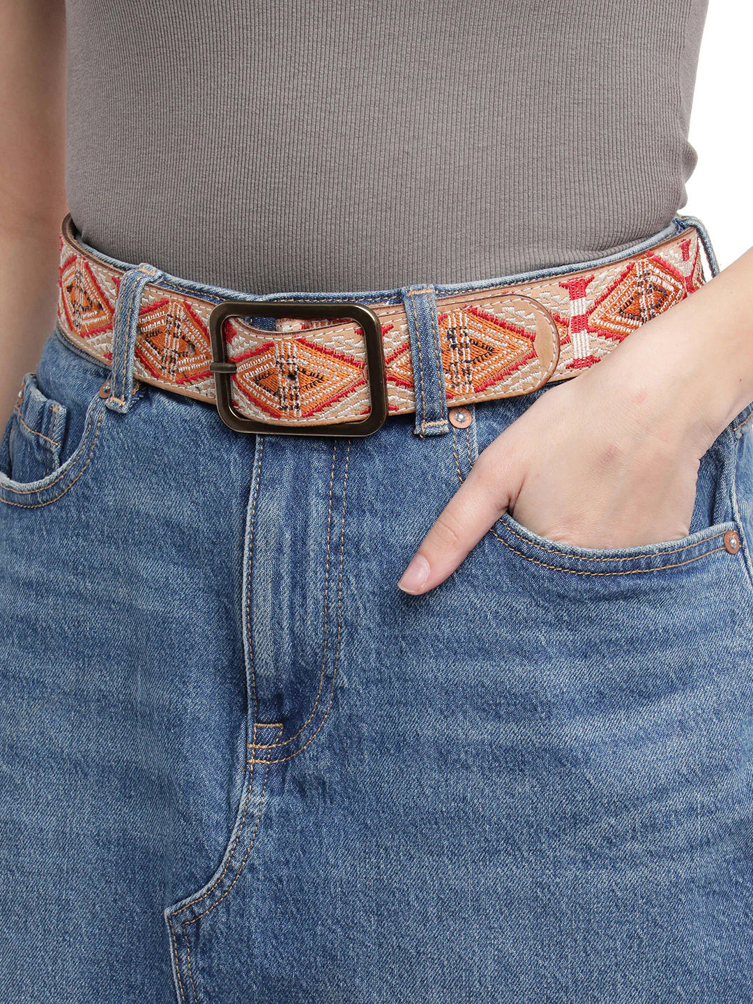 Beige Womens Genuine Leather Belt
