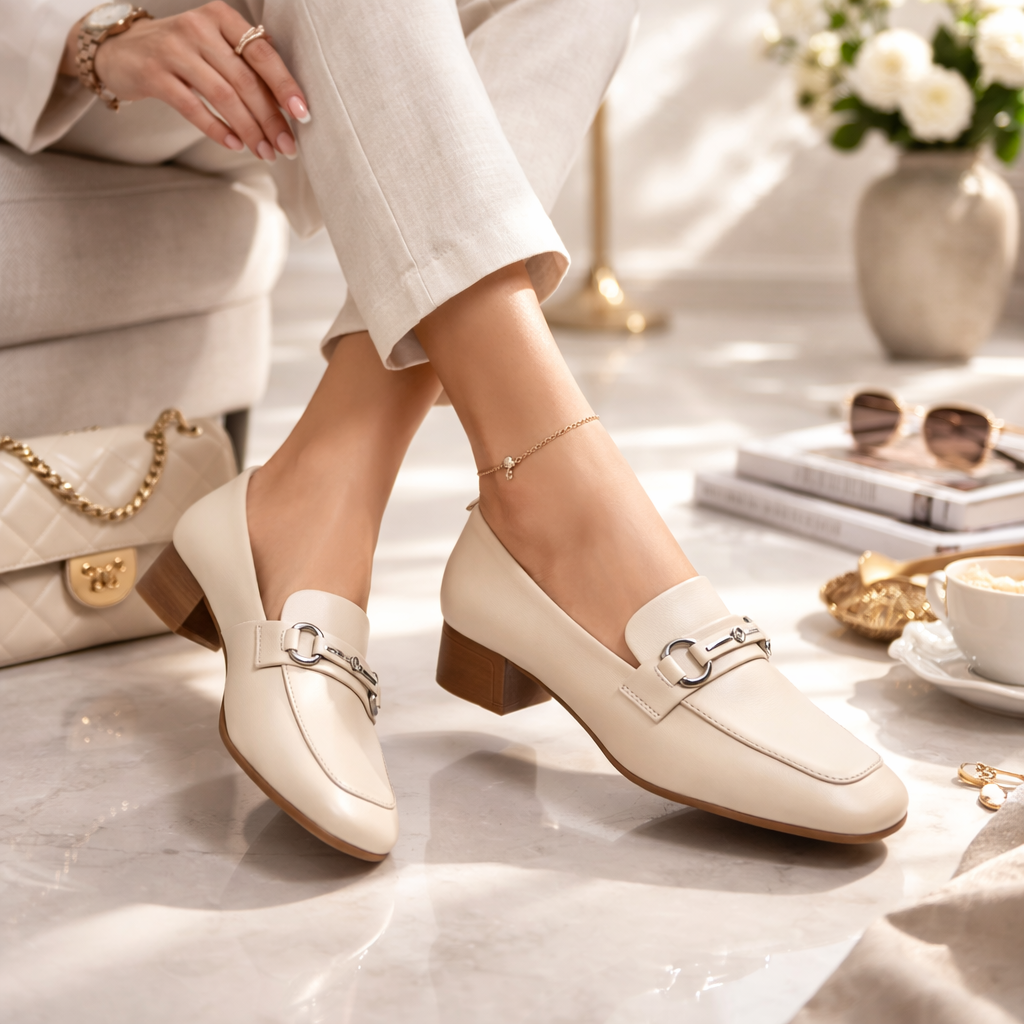 Sofiya Premium Leather Heel Formal Loafers - The Heels India