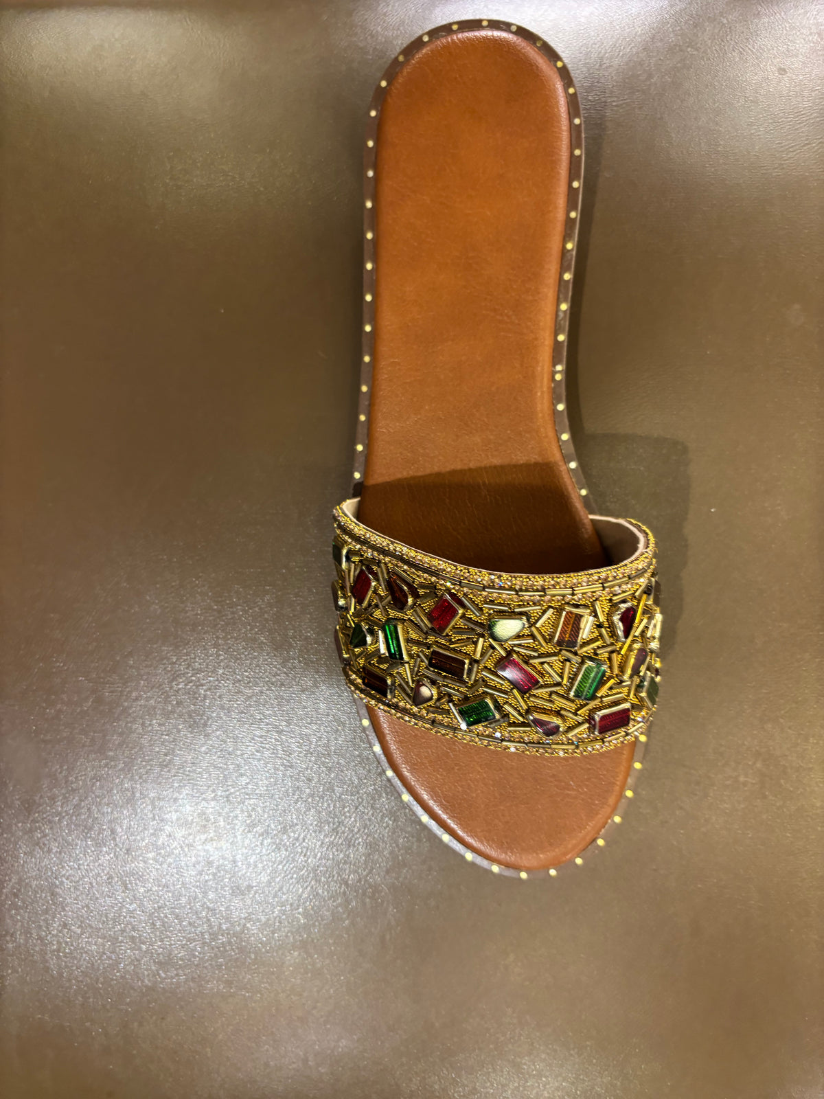 Noori Ethnic Bling Cushioned Slippers in Antik - The Heels India