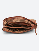 Savio: Leather Embellished Cognac Crossbody Flap Bag