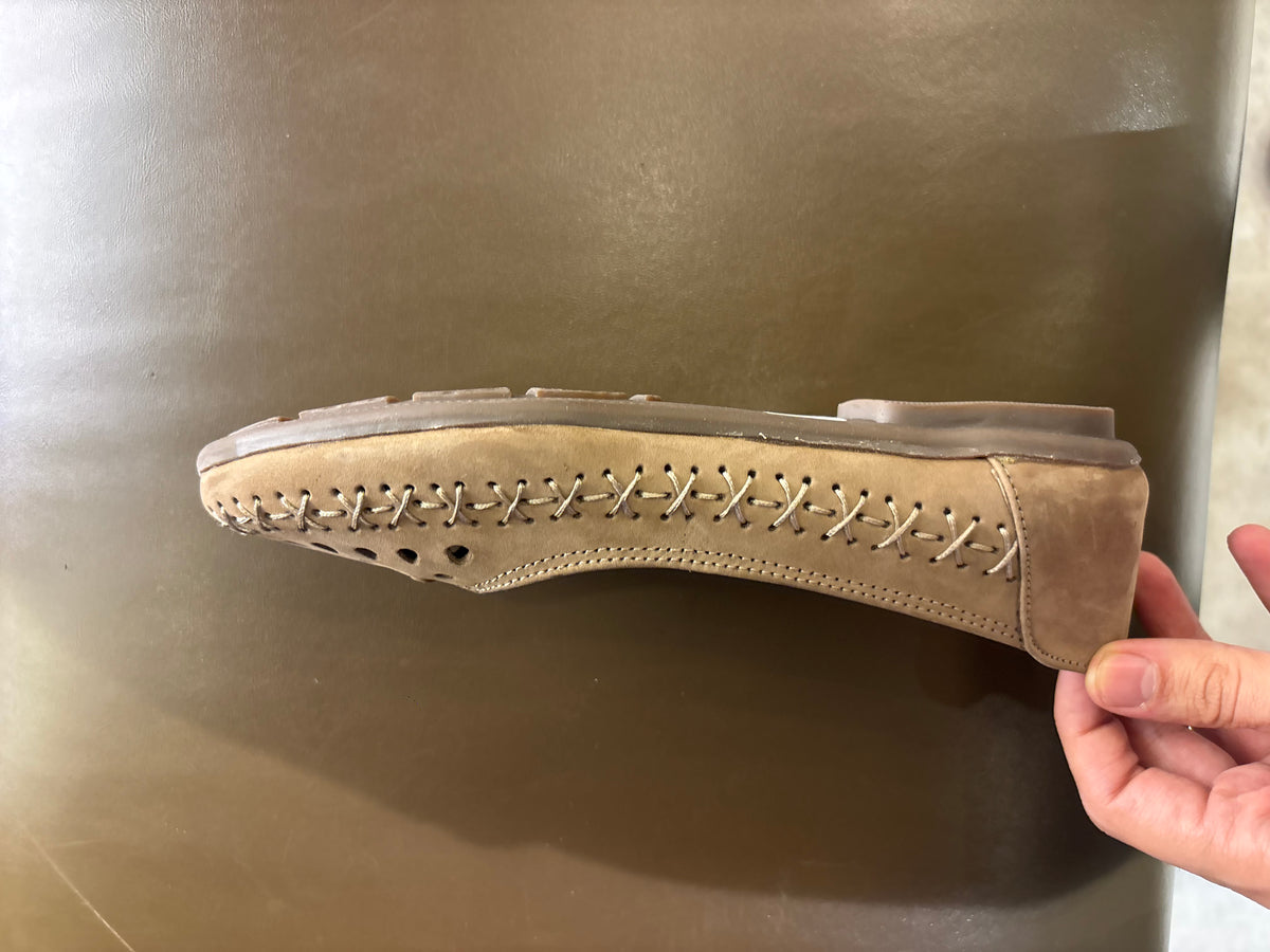 Lynda Nubuk Perforated Leather Ballerinas in Chikoo - The Heels India