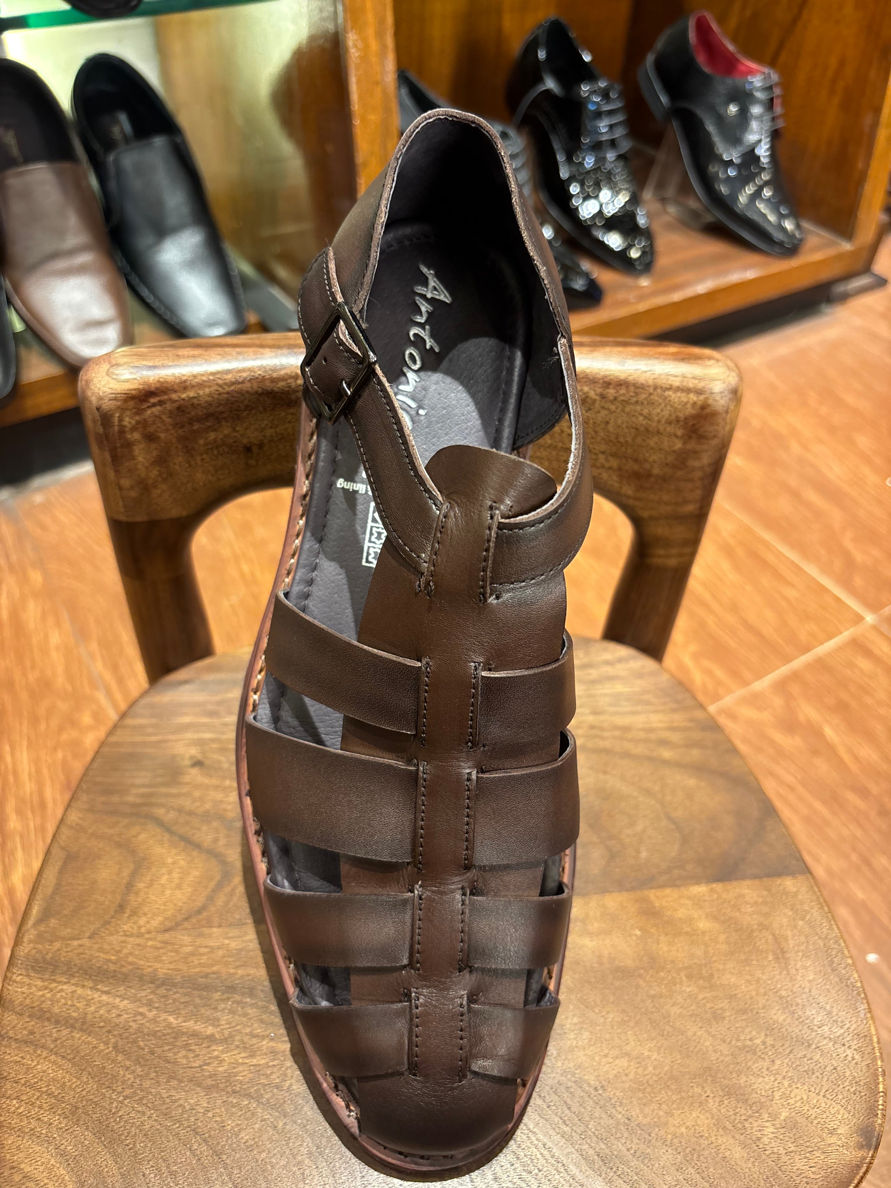 Romano Woven Leather Cage Sandals