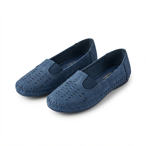 Paulina Nubuk Perforated Leather Ballerinas in Navy - The Heels India