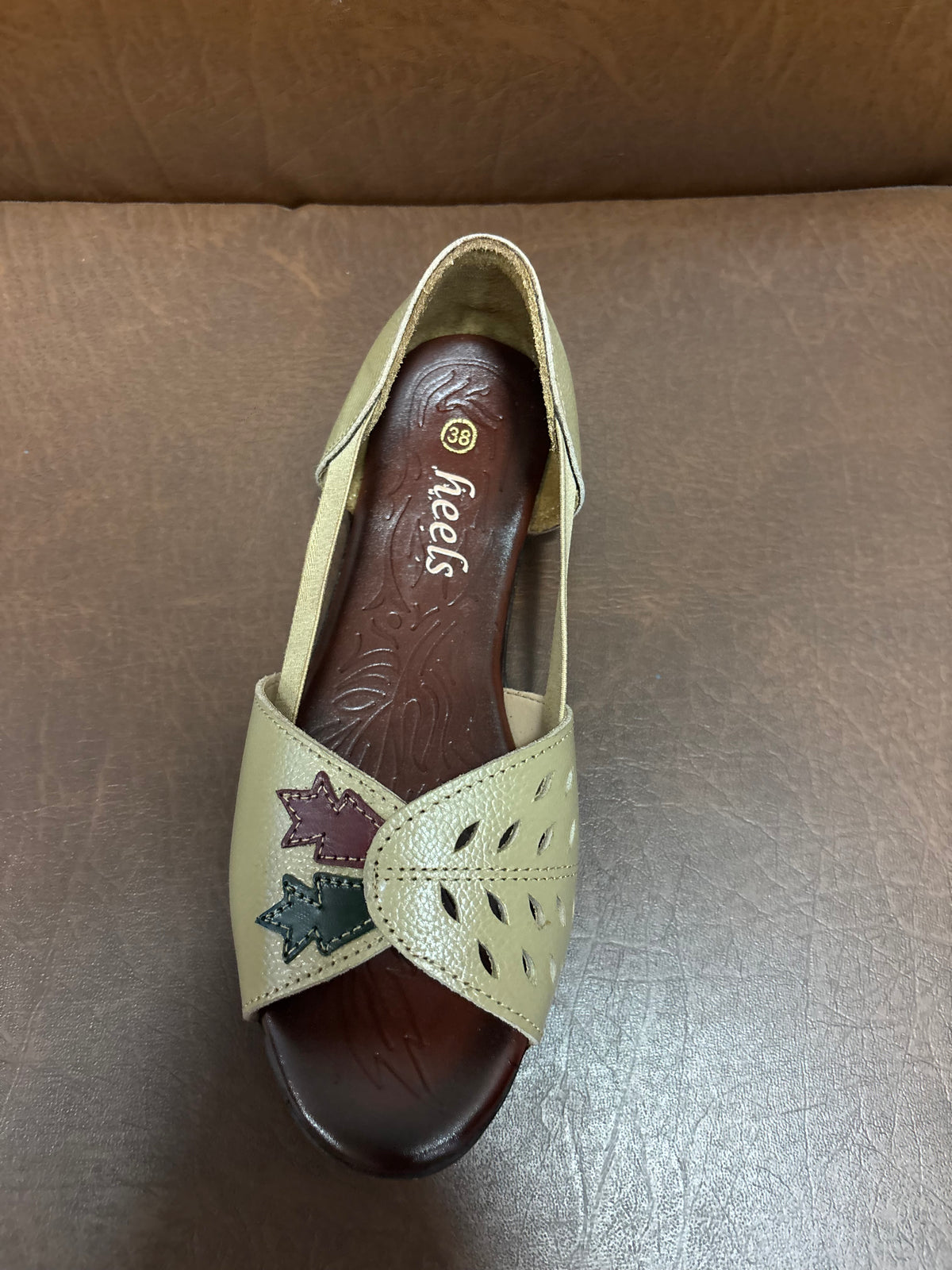 Autumn Leather Peep Toe Side Elastic Ballerinas in Beige - The Heels India