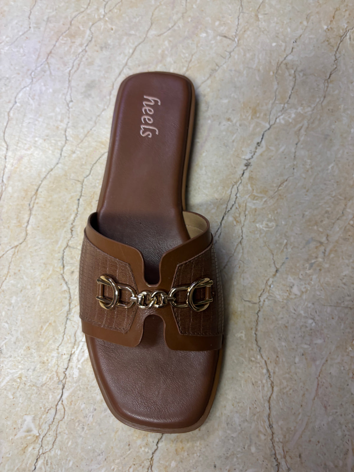 Julia Croco Chain Flat Summer Sliders in Tan - The Heels India