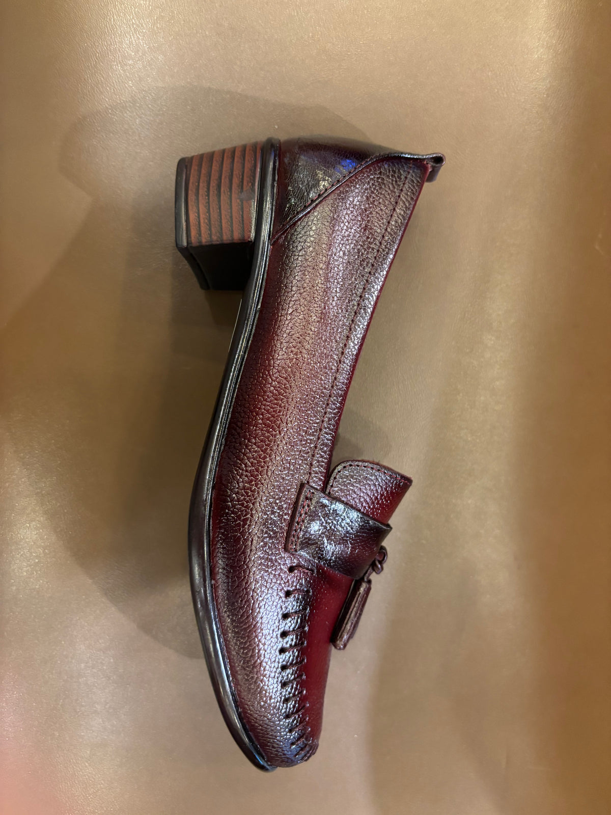 Fiona Leather Tassel Block Heel Loafers in Maroon – view 7