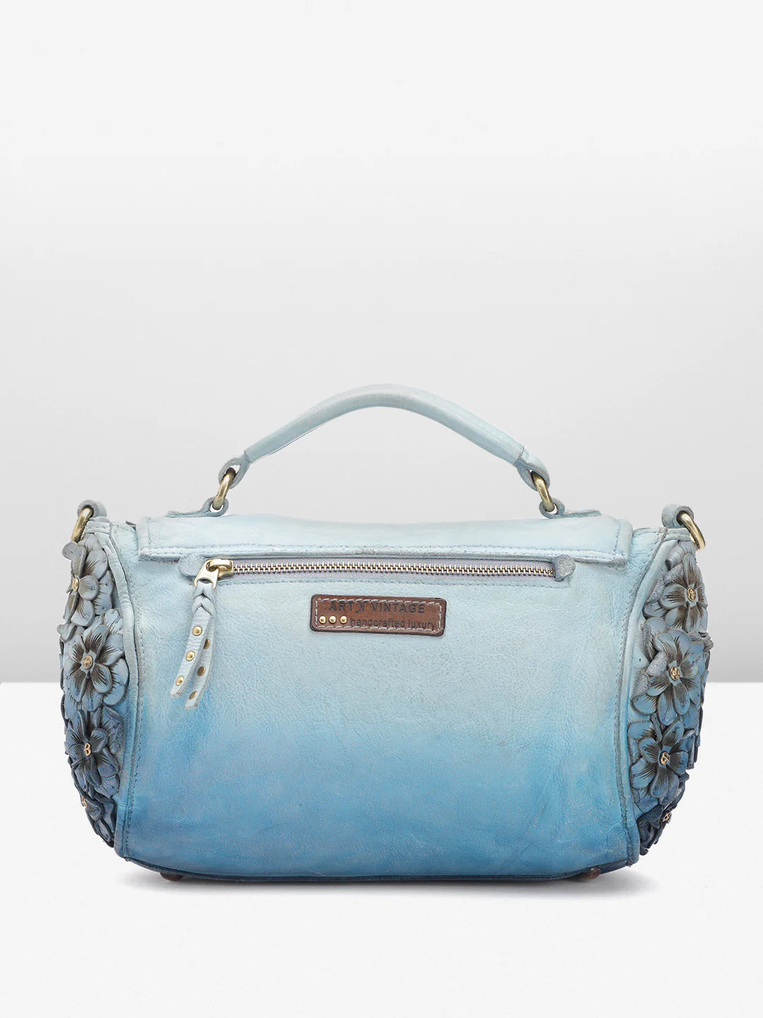 Azure Aster Elegance: Blue Leather Crossbody for Effortless Style