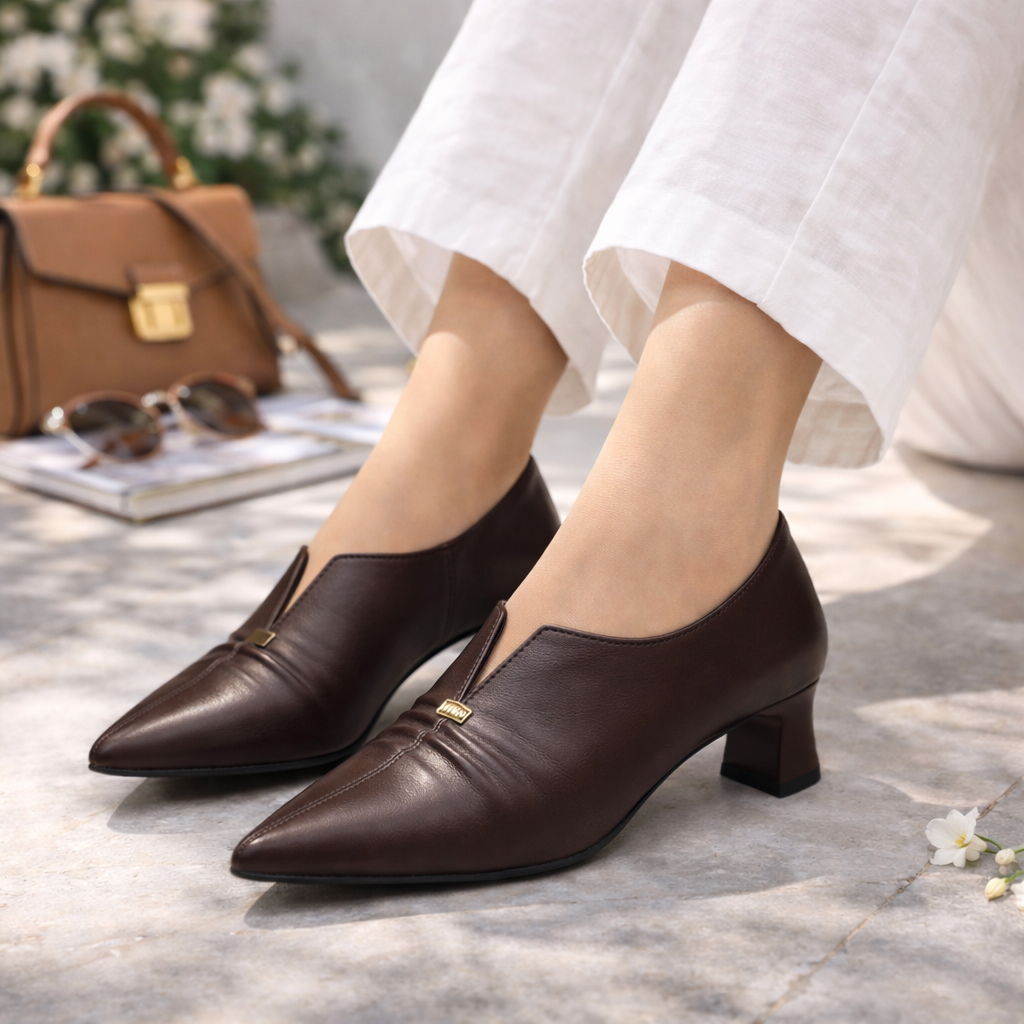 Gracie Premium Leather Slip On Pointed Heel Loafers