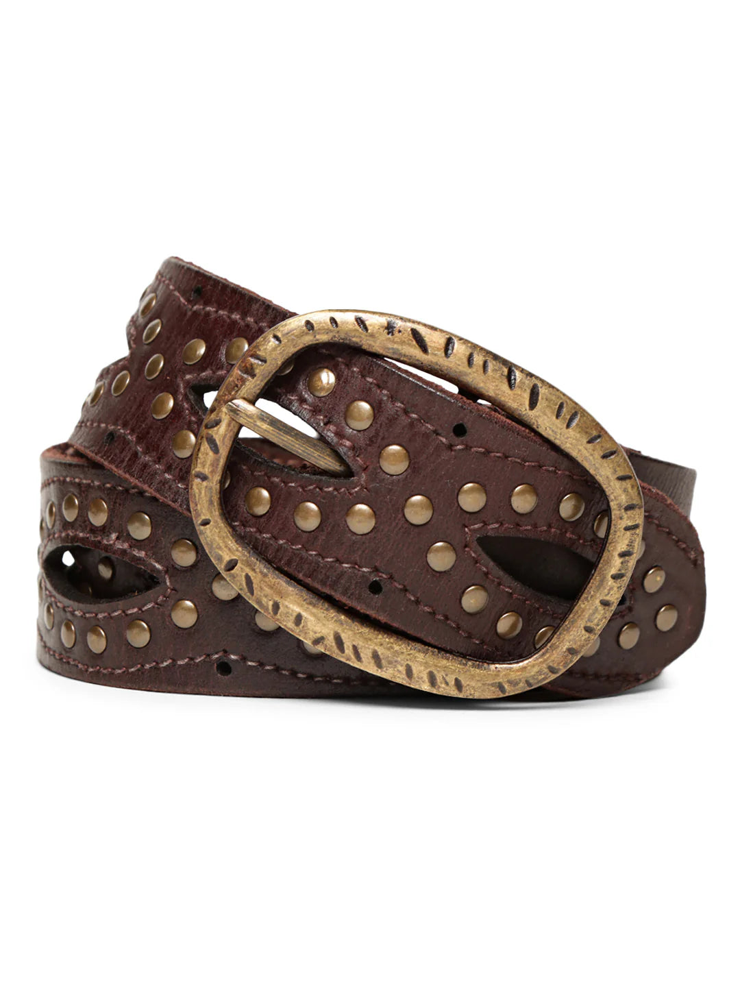 Brown Laser With Studded Leather Belt For Women