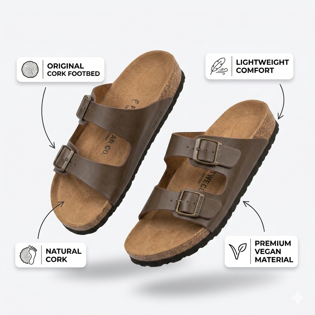 Brianna Double Strap Cork Summer Sliders - The Heels India