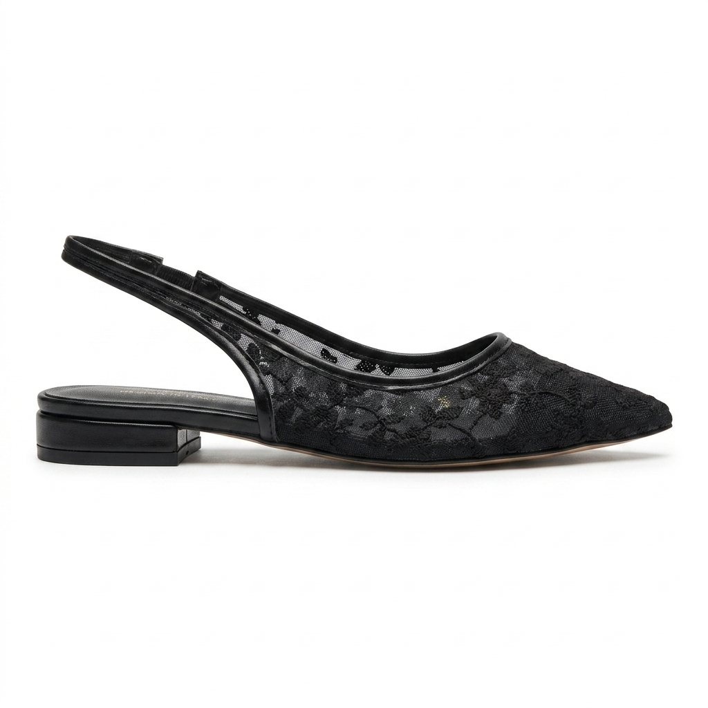 Carmen Mesh Hand Embroidered Sling Back Pointed Ballerinas