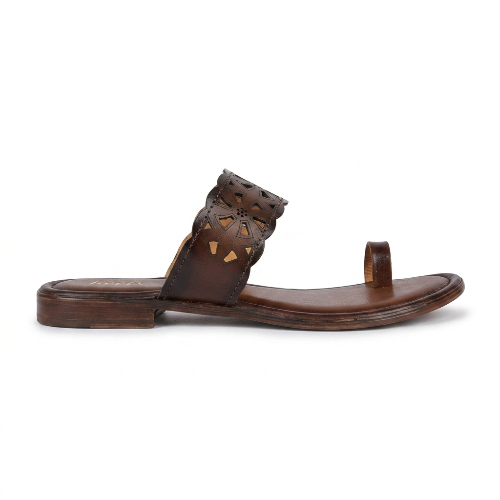 Brianna Leather Perforated Thumb Kohlapuri Slippers
