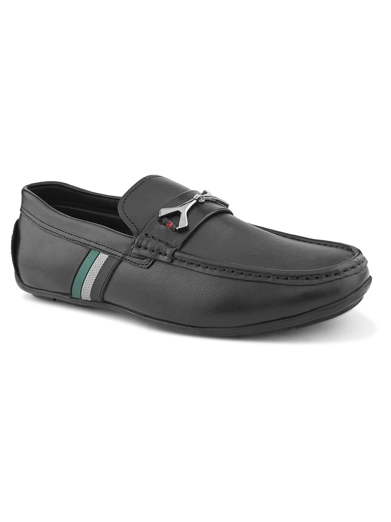 Ethan Black Leather Buckle Loafers