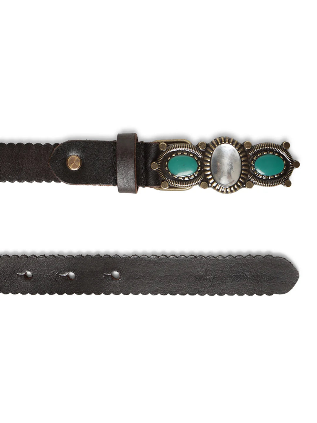 Black Women Embellished Leather Belt