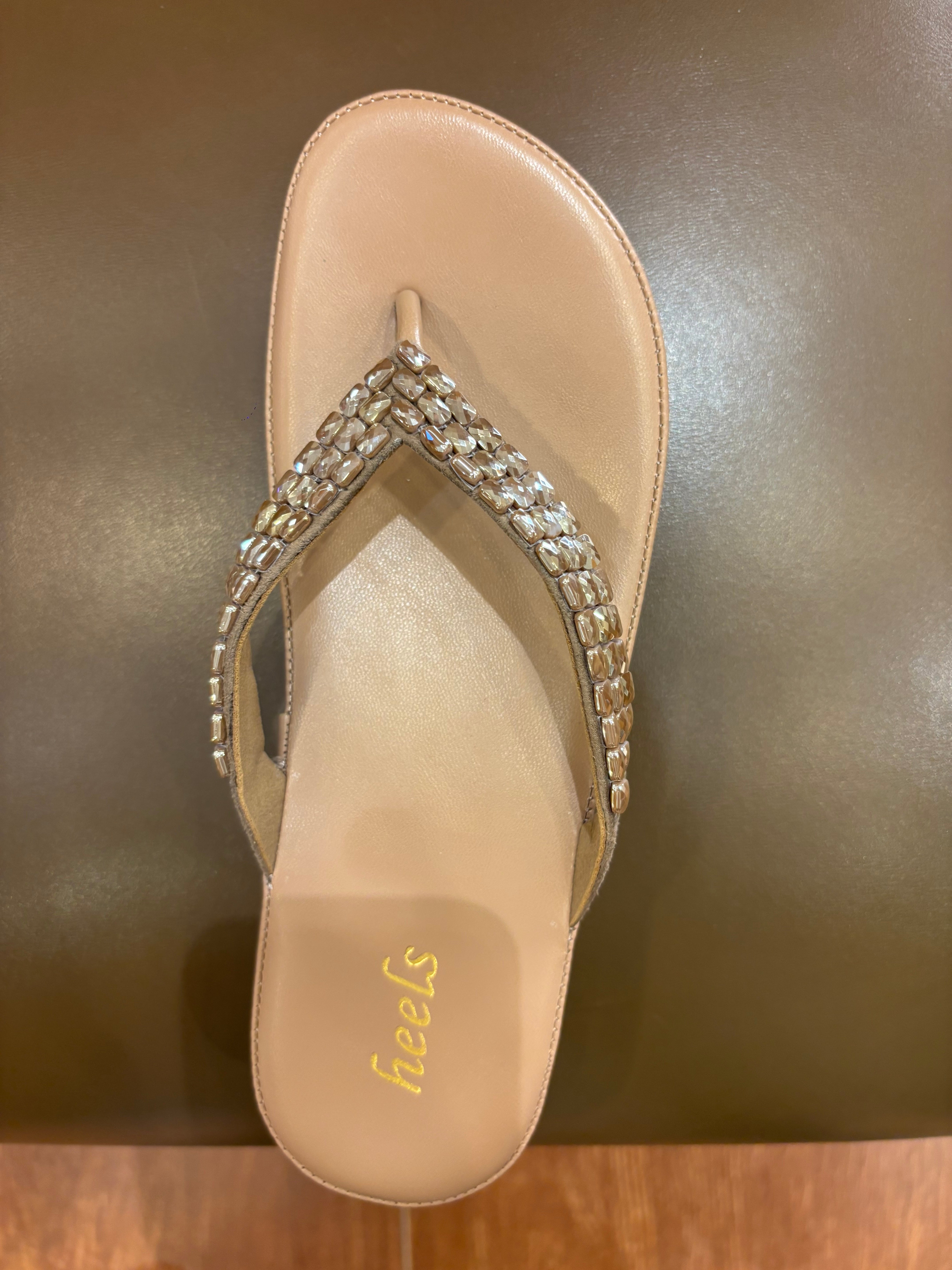 Ezra Comfort V Strap Embellished Wedge Slippers