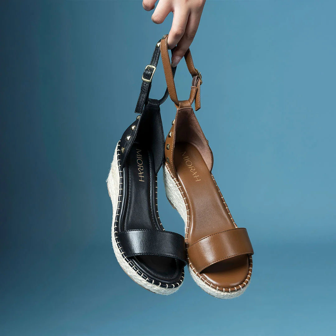 DIVINE Premium Leather Jute Wedge Heel Sandals