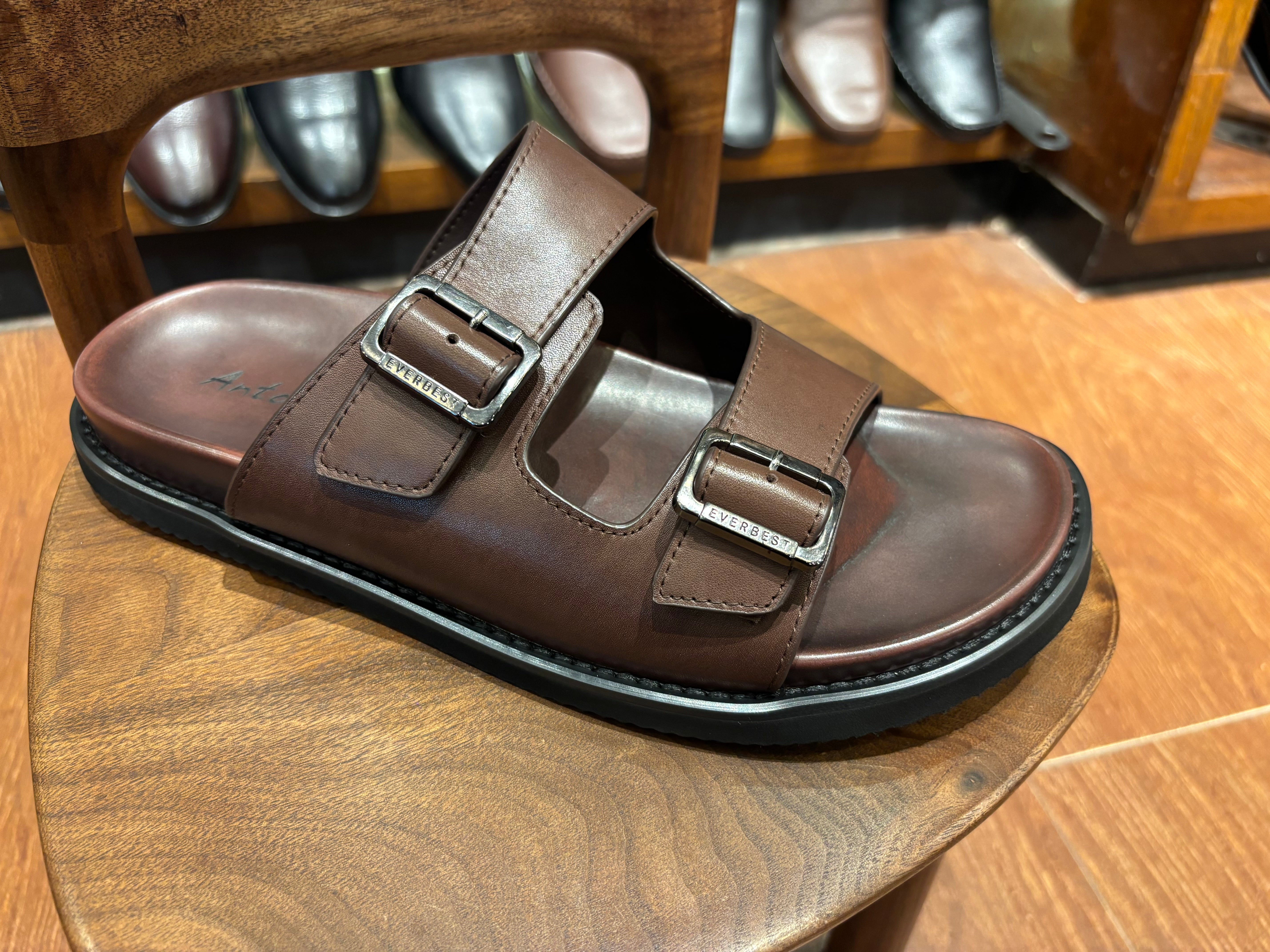 Kai Premium Leather Double Strap Sliders
