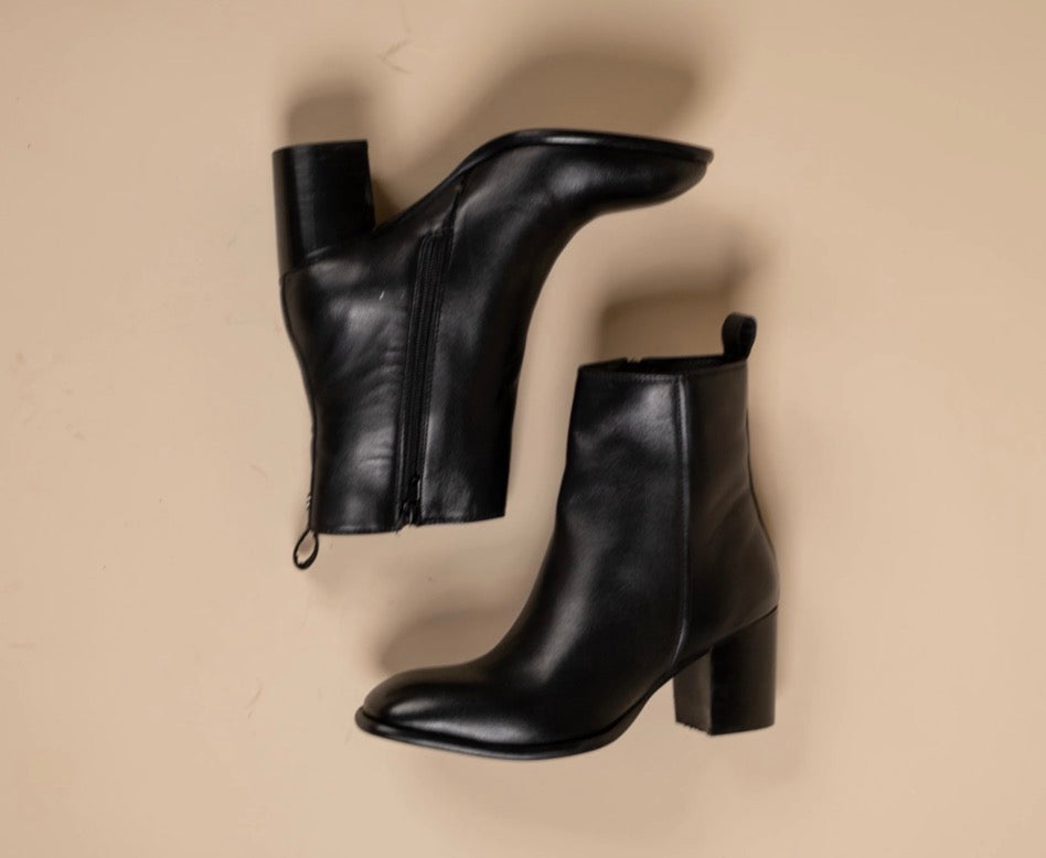 BLAZE Luxury Leather Winter Ankle Block Heel Boots