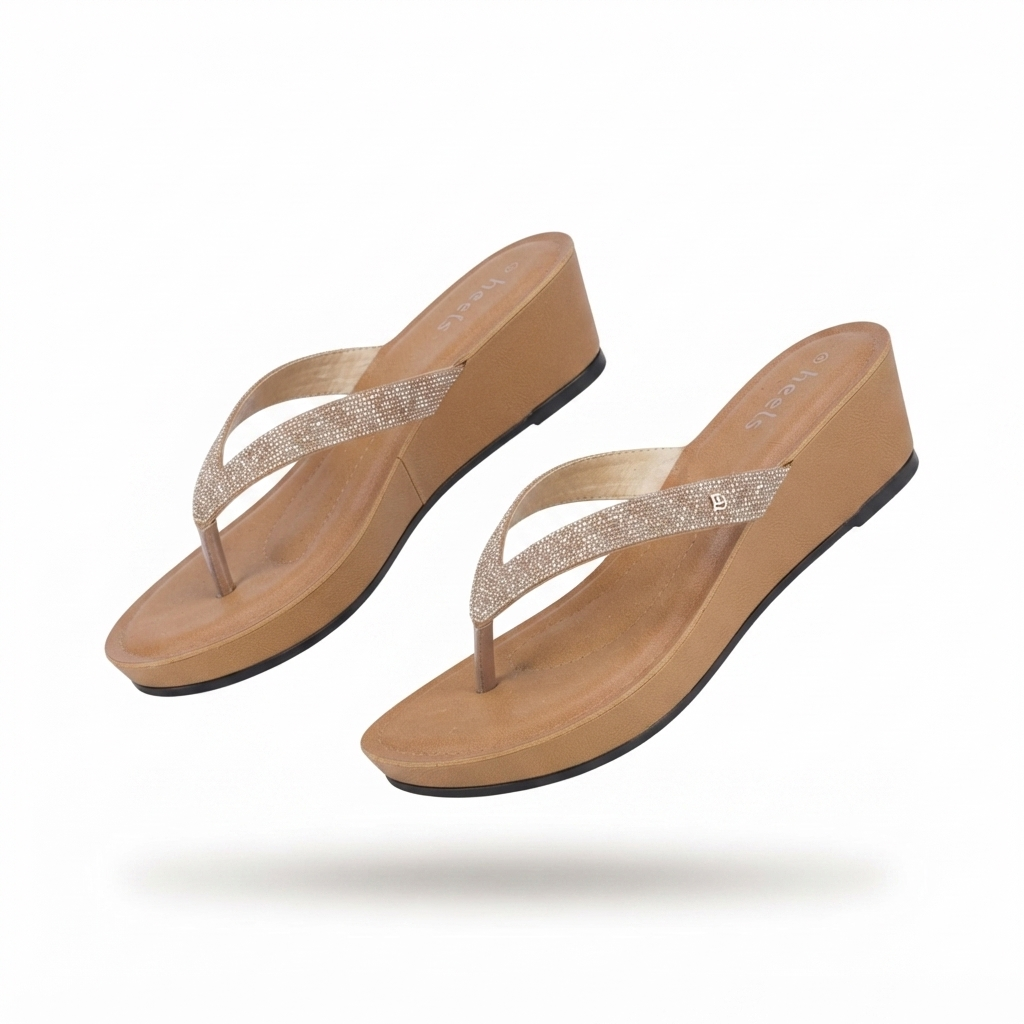 Mila Cushioned Bling V Strap Wedge Slippers