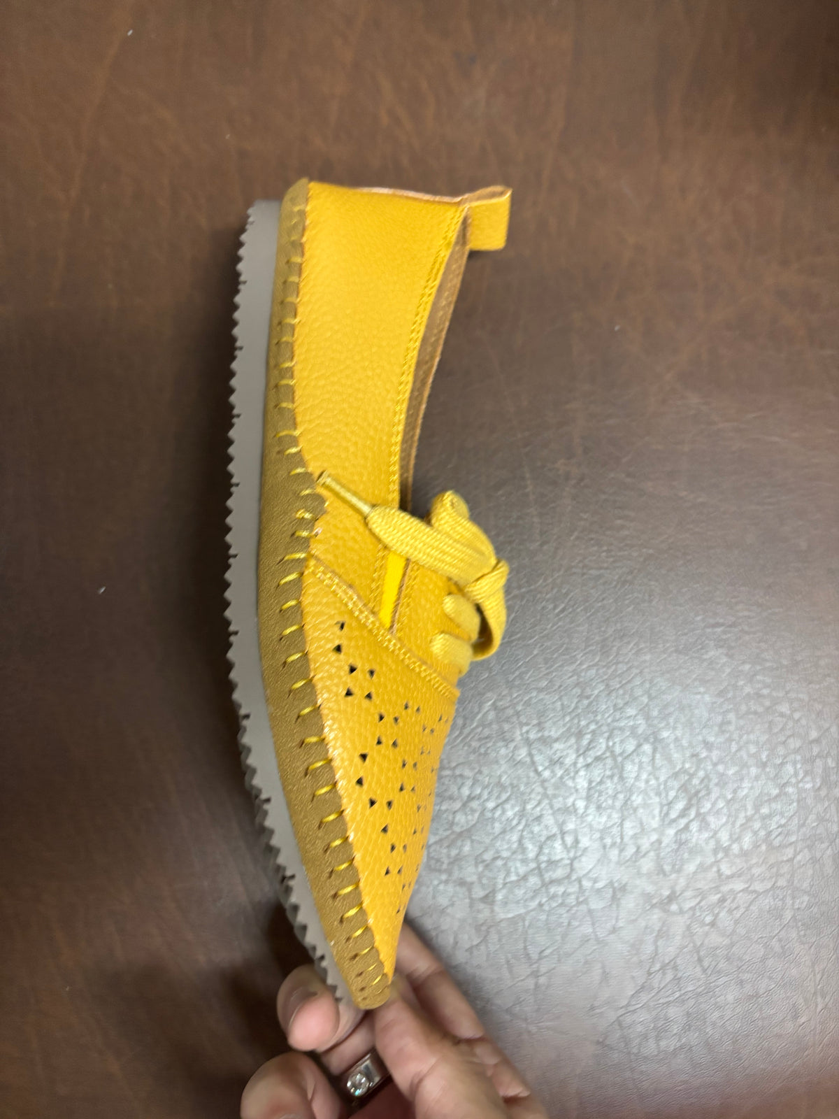 Iris Perforated Cushioned Lace Up Espadrille Loafers in Yellow - The Heels India