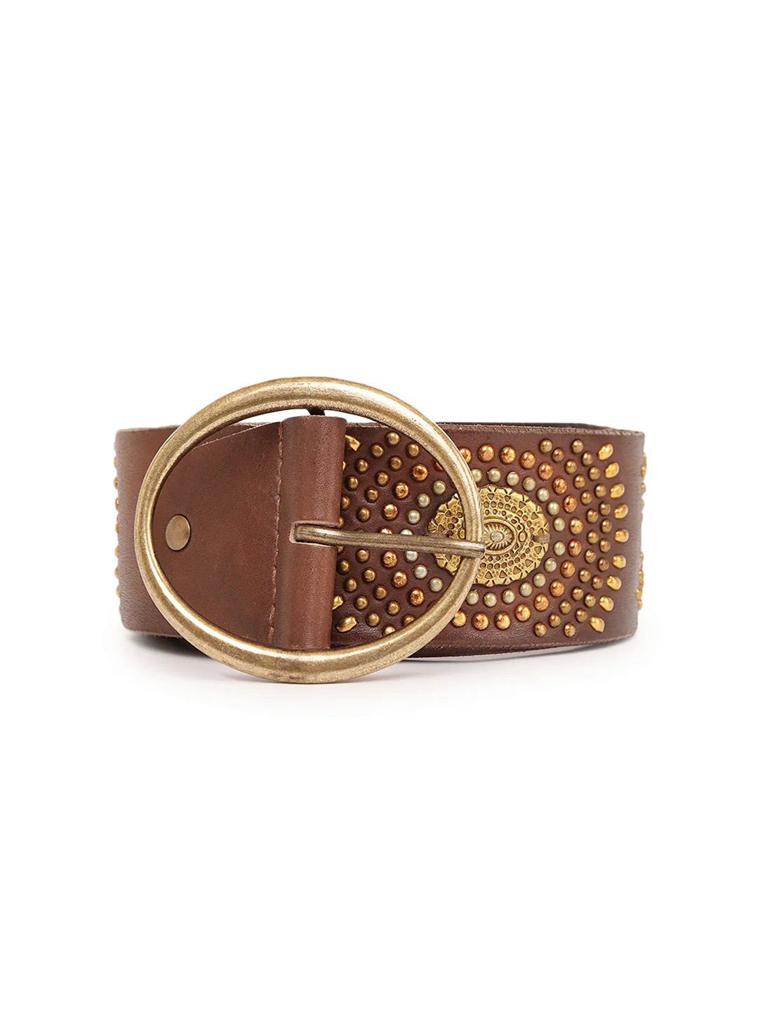 Brown Jewelled Wide Hip Belt in Leather