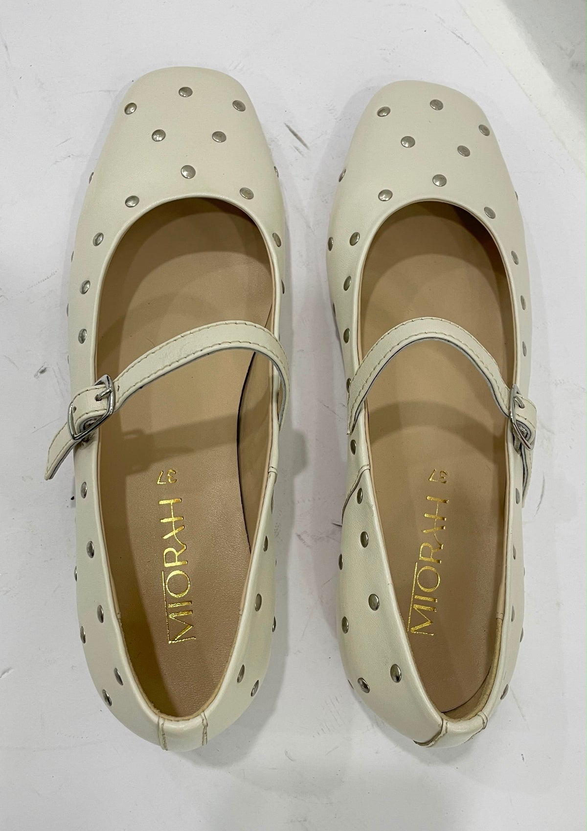 DIVA Premium Leather Flat Stud Mary Jane Ballerinas - The Heels India