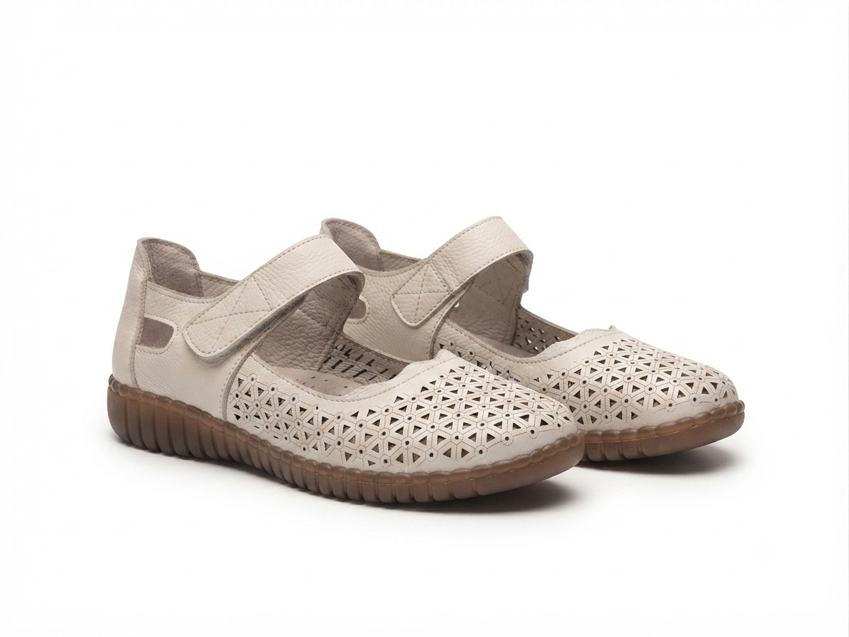 Melissa Leather Velcro Strap Perforated Cushioned Loafers