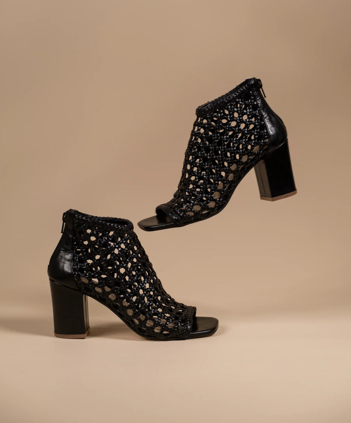 TESSA Premium Leather Mesh Gladiator Peep Toe Block Heels